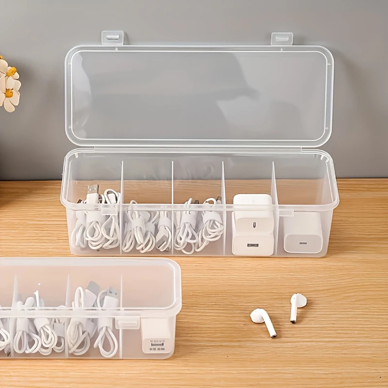 Battery Case Storage - Przezroczysty organizer na kable z pokrywką,